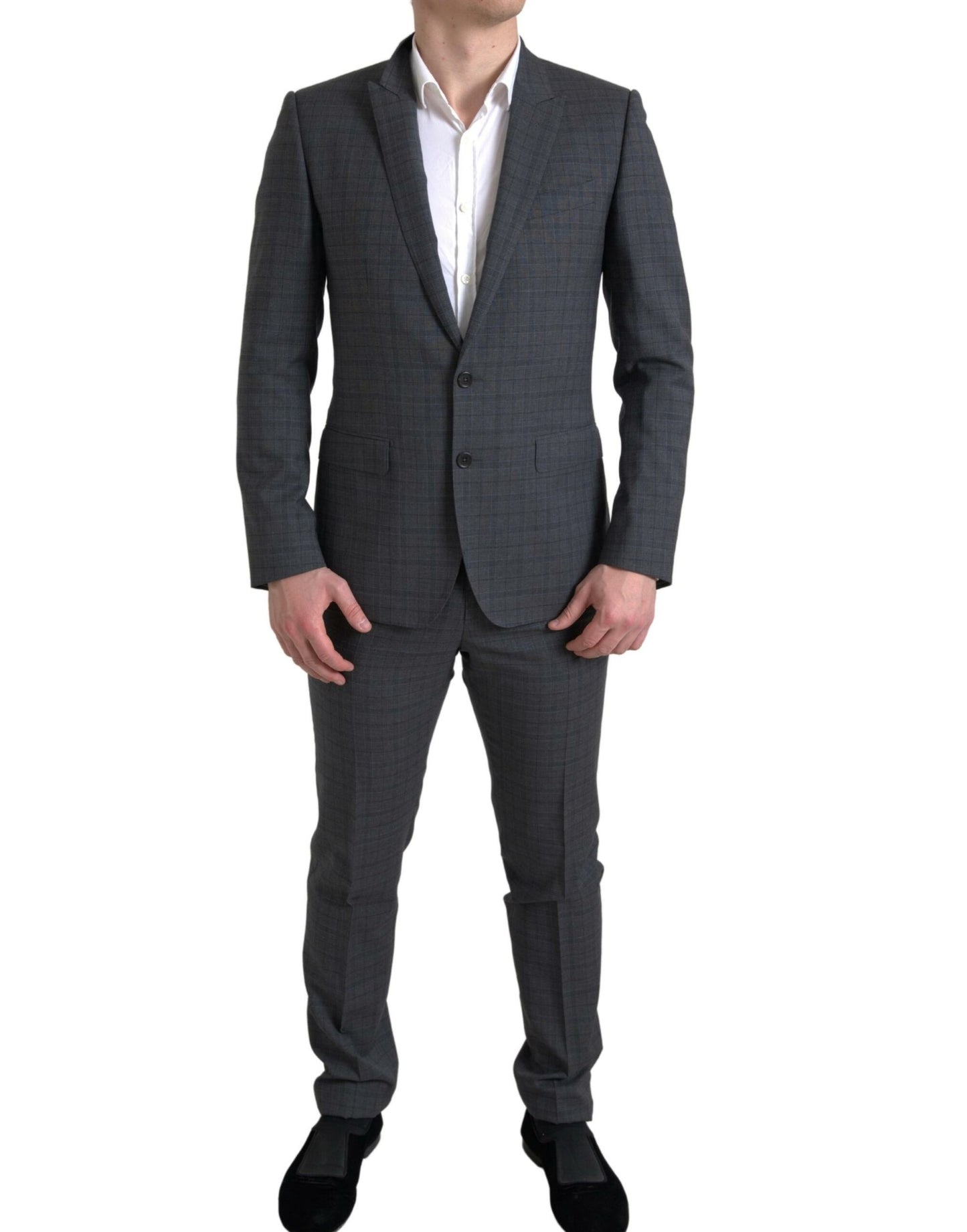 Dolce &amp; Gabbana Eleganter grau karierter Slim-Fit-Anzug