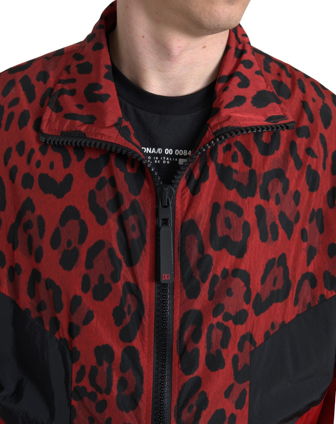 Dolce &amp; Gabbana Red Leopard Nylon Full Zip Sweater