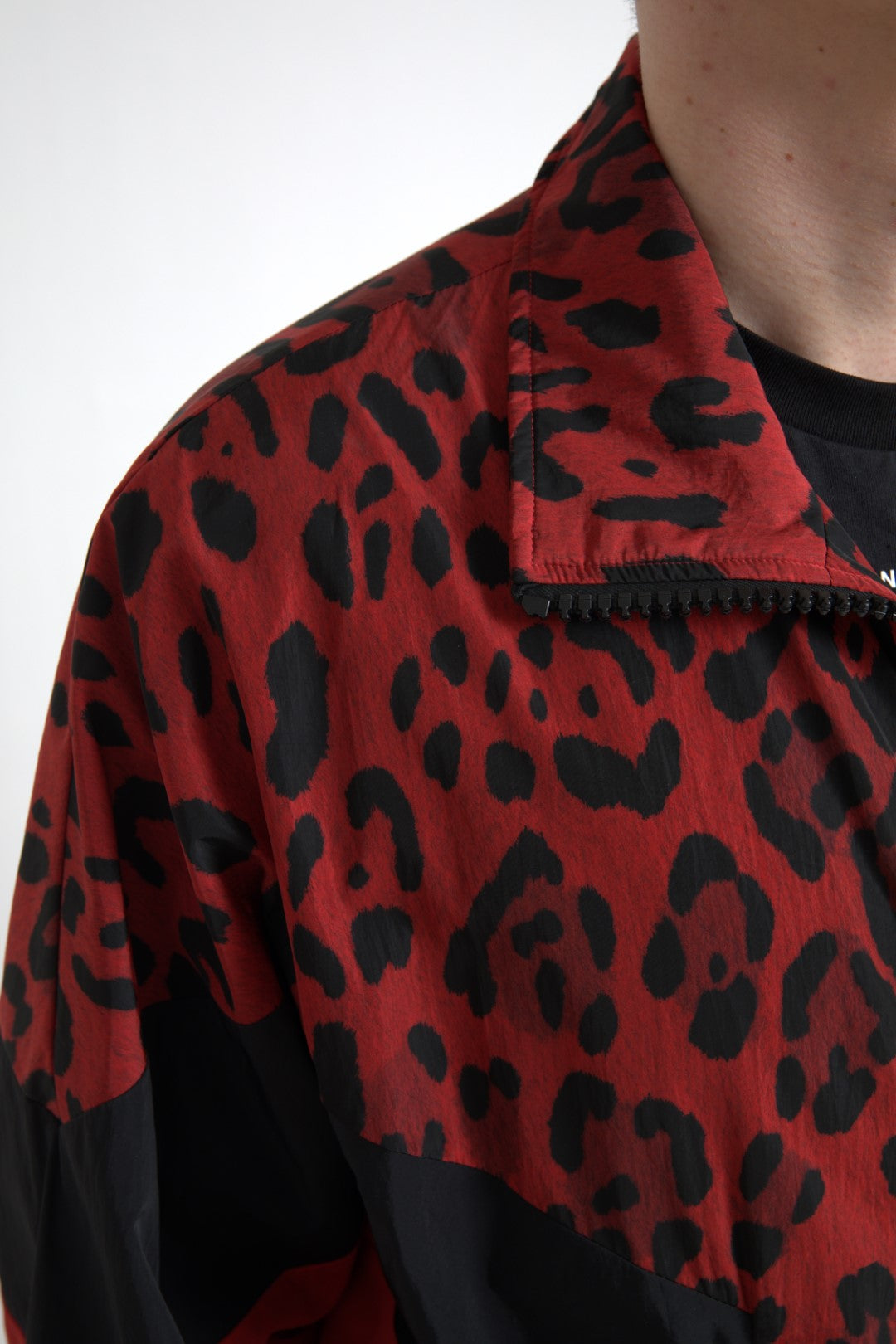 Dolce &amp; Gabbana Red Leopard Nylon Full Zip Sweater