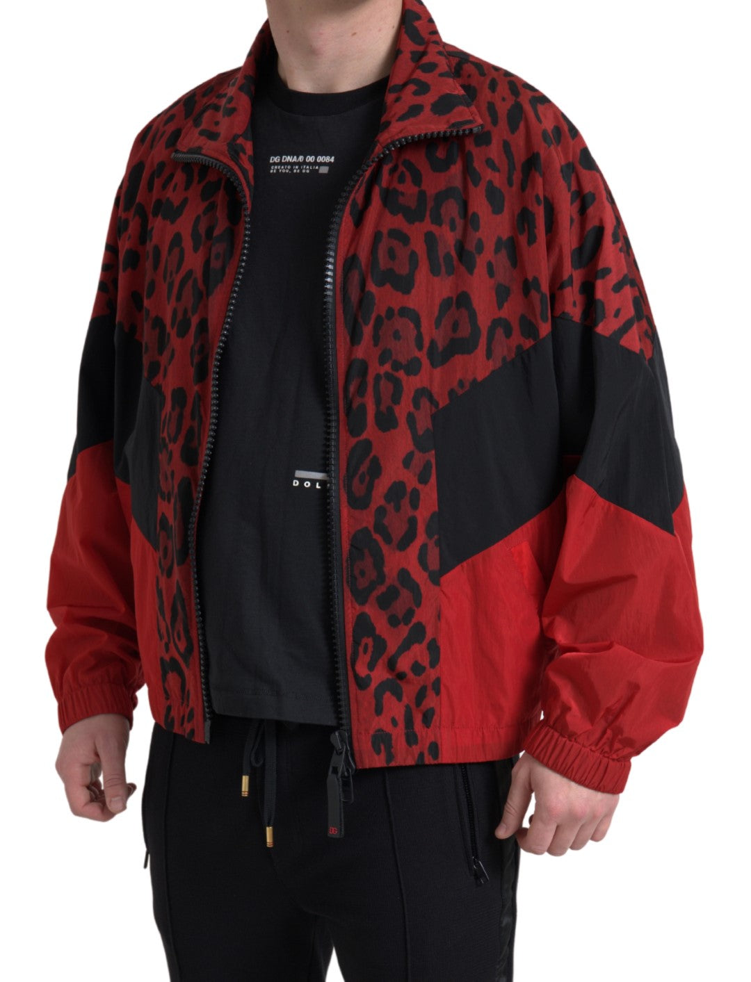 Dolce &amp; Gabbana Red Leopard Nylon Full Zip Sweater