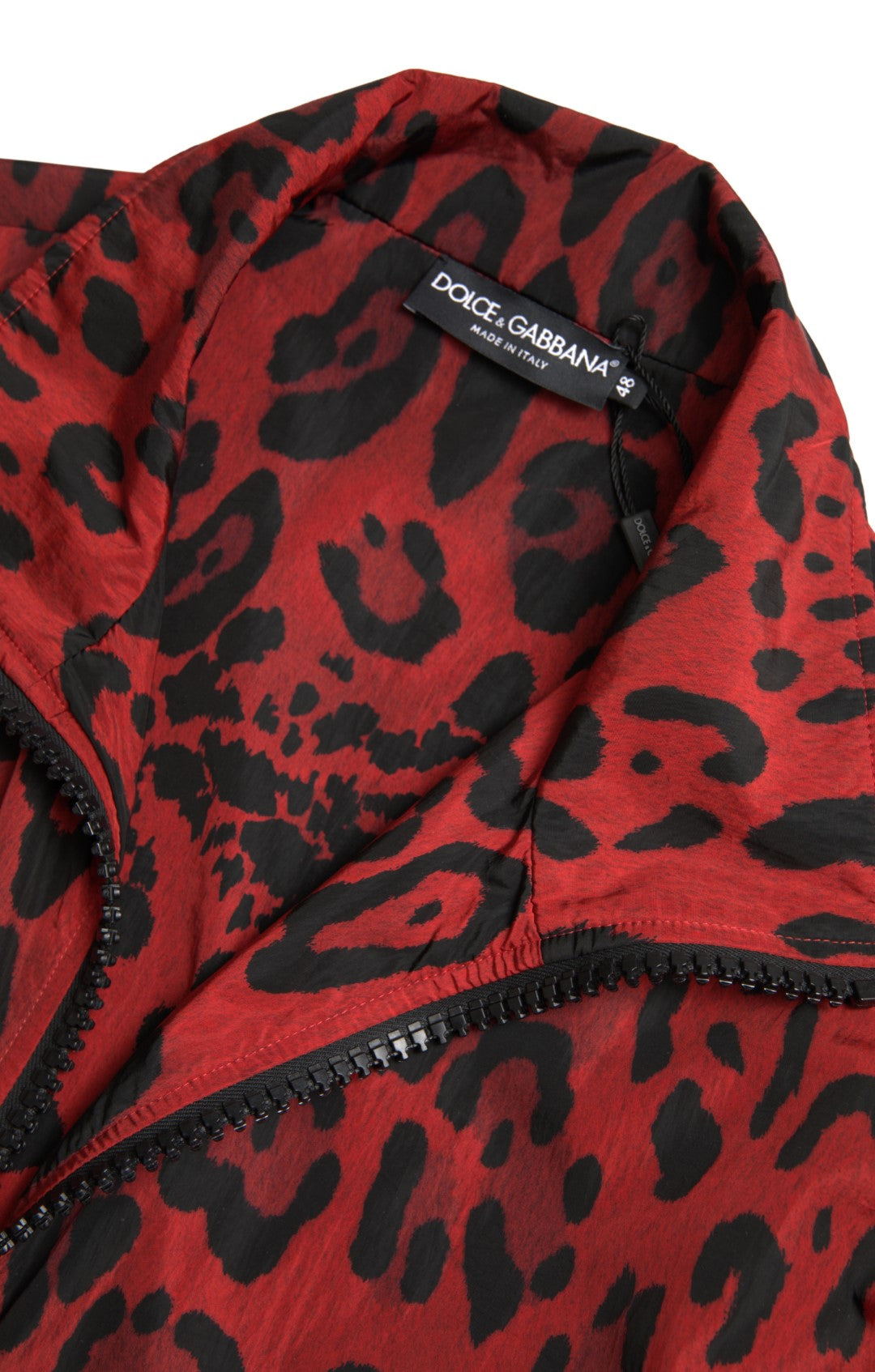 Dolce &amp; Gabbana Red Leopard Nylon Full Zip Sweater