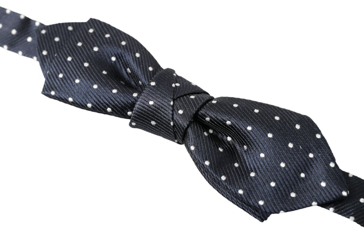 Dolce &amp; Gabbana Blue Polka Dot Silk Adjustable Men Neck Bow Tie Bow Tie