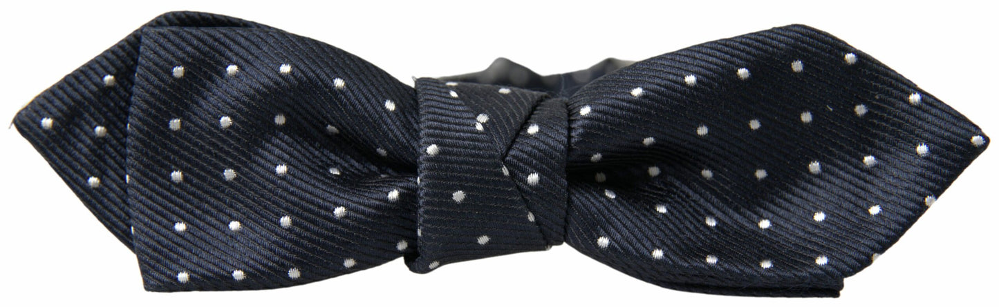 Dolce &amp; Gabbana Blue Polka Dot Silk Adjustable Men Neck Bow Tie Bow Tie