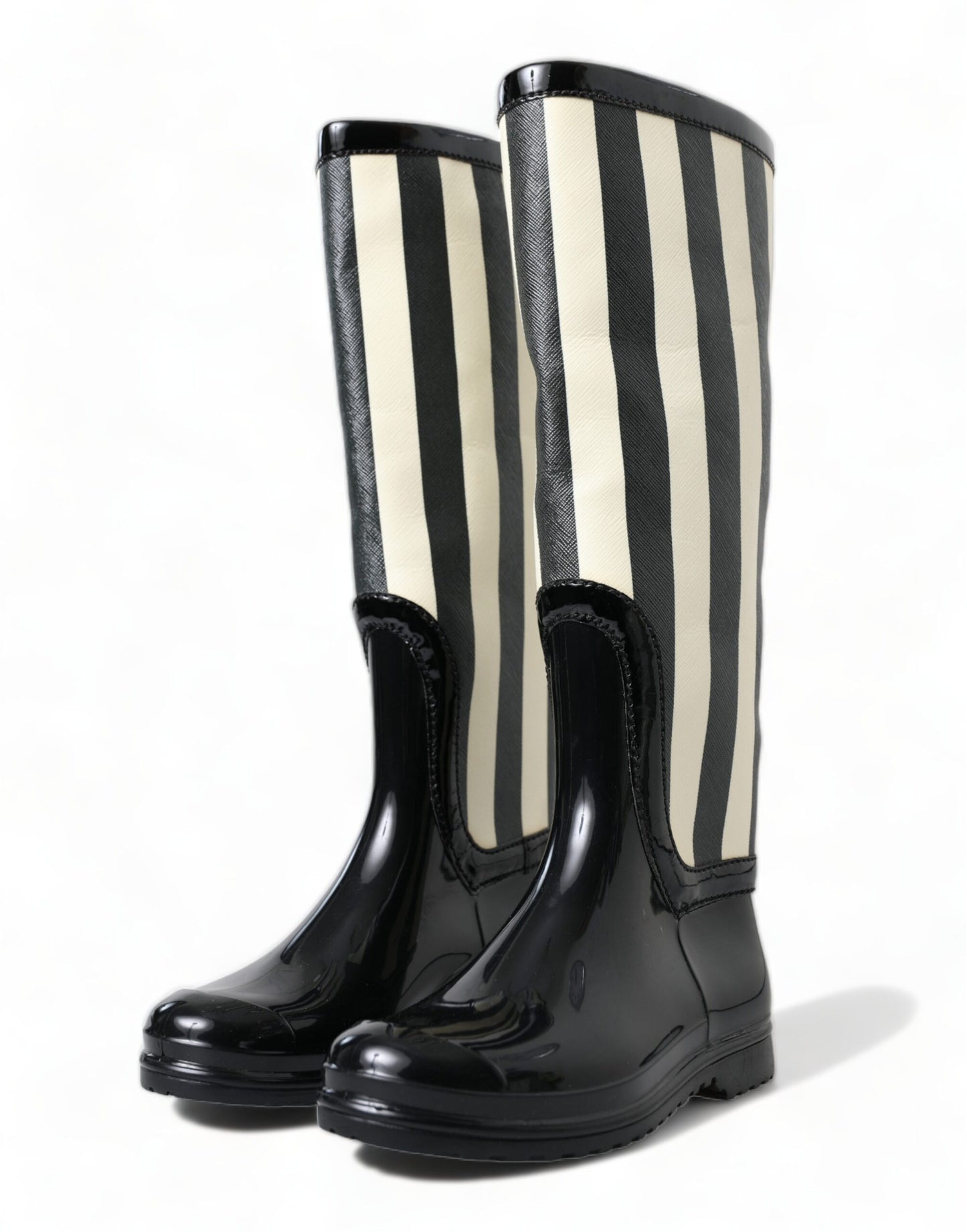 Dolce &amp; Gabbana Black Rubber Knee High Flat Boots Shoes