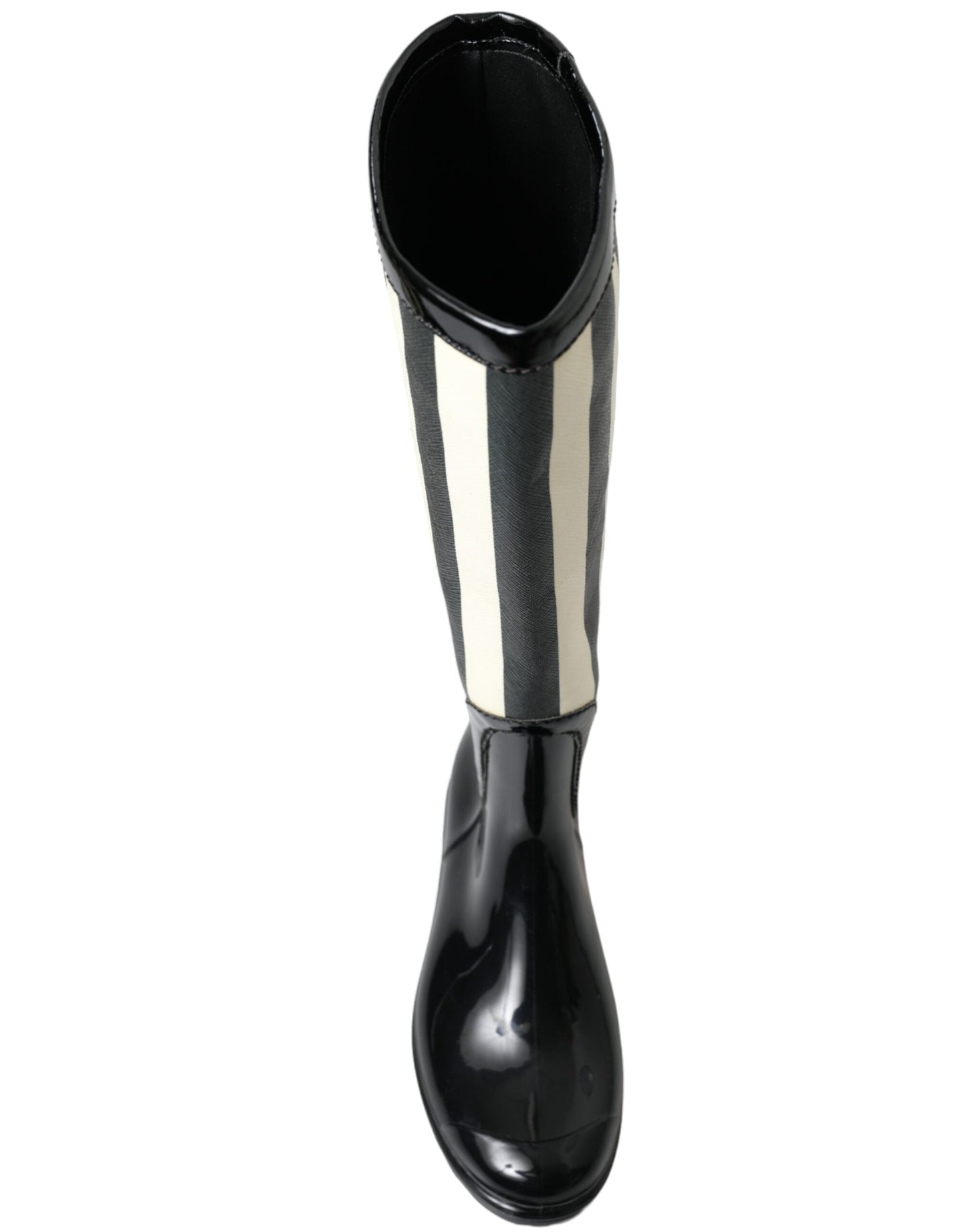 Dolce &amp; Gabbana Black Rubber Knee High Flat Boots Shoes