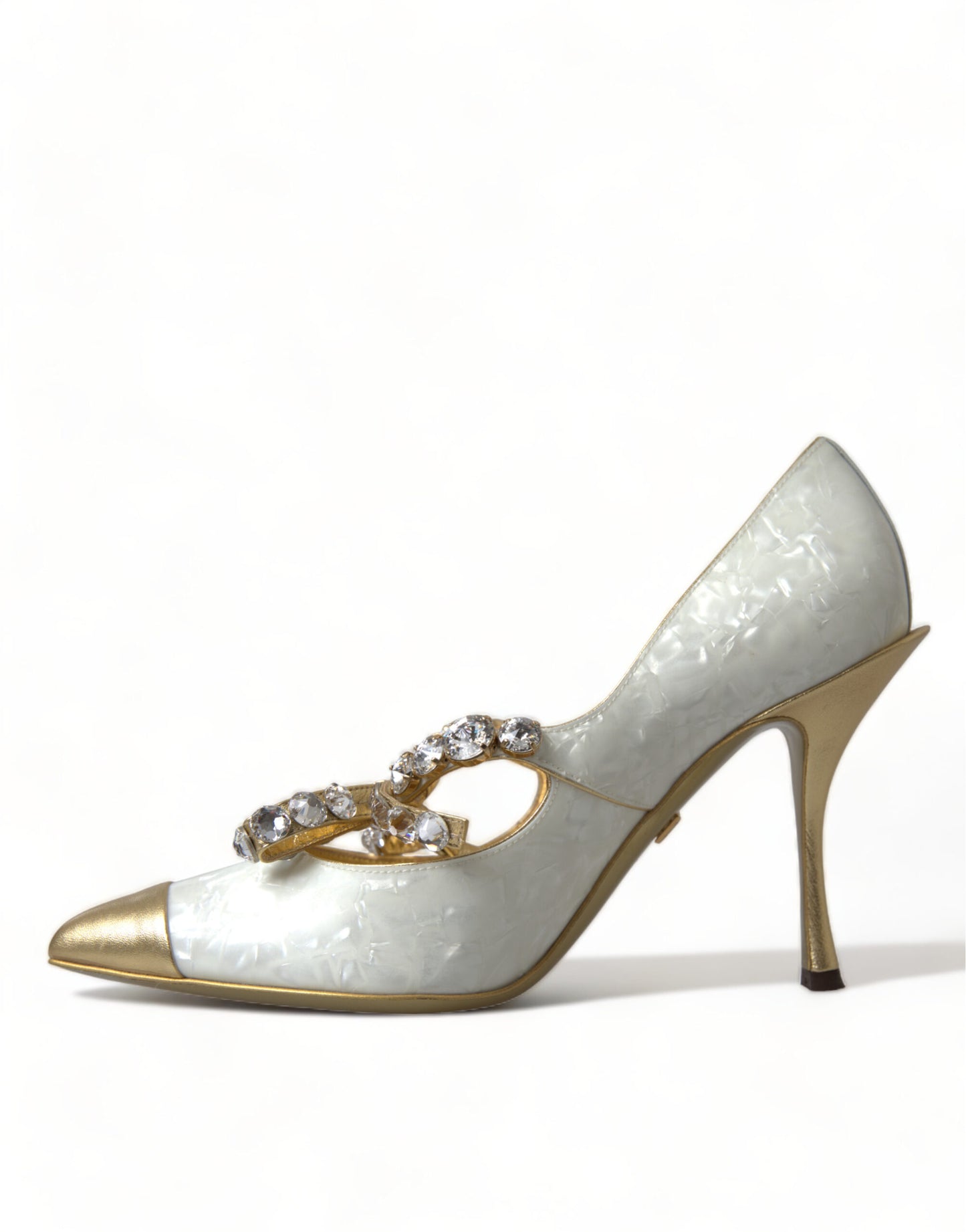 Dolce & Gabbana Elegant White Patent Crystal Bow Heels