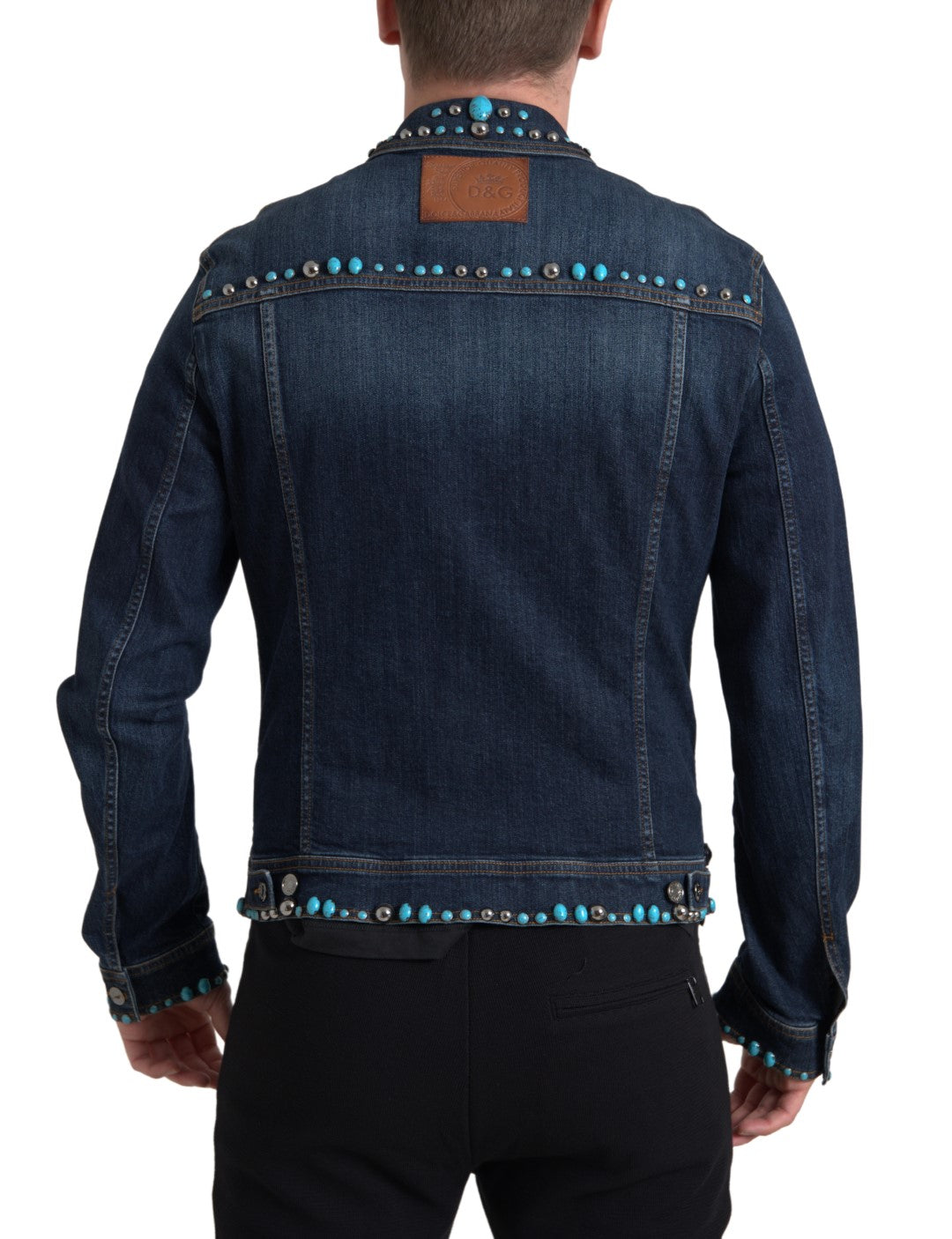 Dolce &amp; Gabbana Blue Denim Turquoise Stones Studded Jacket