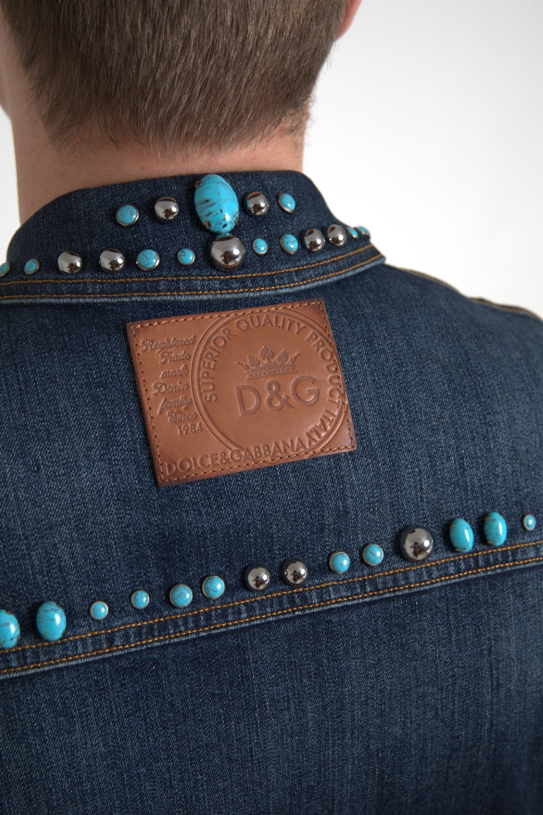 Dolce &amp; Gabbana Blue Denim Turquoise Stones Studded Jacket