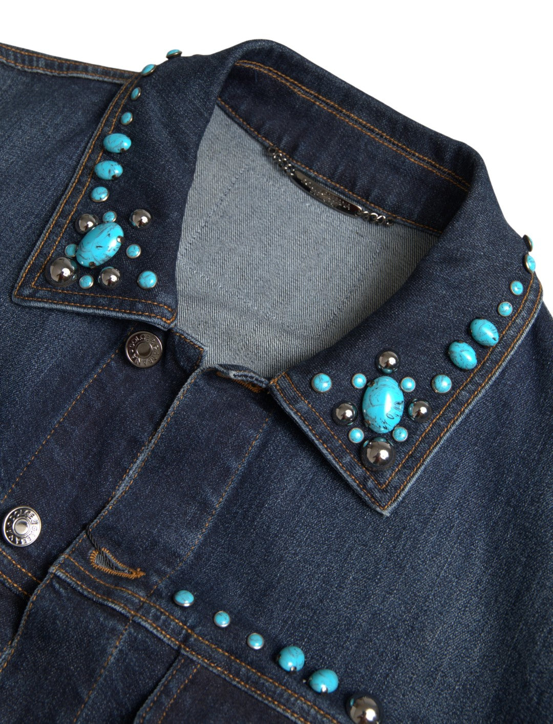 Dolce &amp; Gabbana Blue Denim Turquoise Stones Studded Jacket