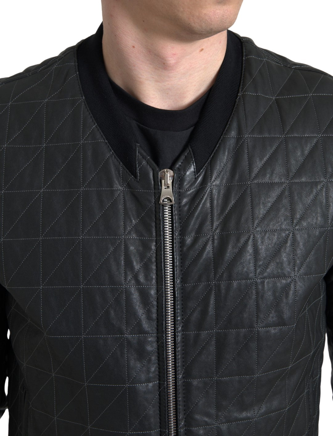 Dolce &amp; Gabbana Black Leather Full Zip Bomber Coat Jacket