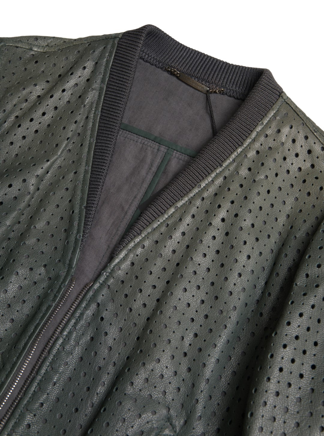 Dolce &amp; Gabbana Green Perforated Leather Bomber Jacket