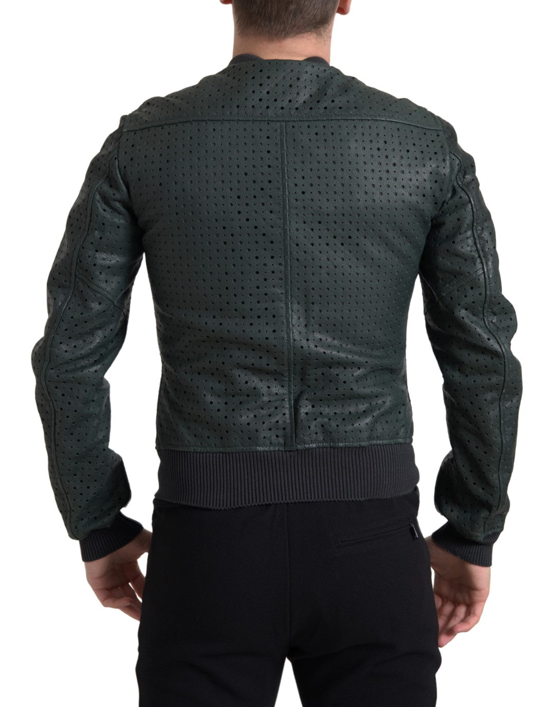 Dolce &amp; Gabbana Green Perforated Leather Bomber Jacket