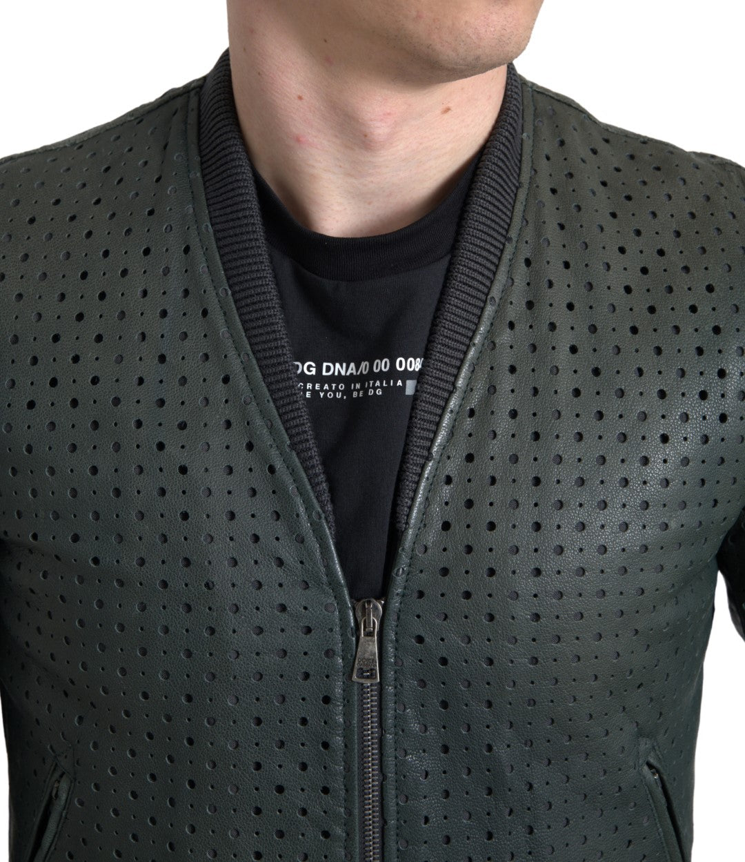 Dolce &amp; Gabbana Green Perforated Leather Bomber Jacket