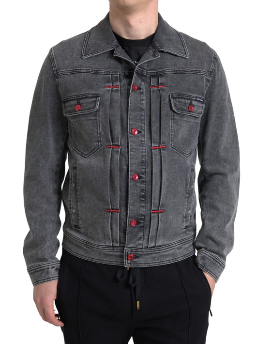 Dolce &amp; Gabbana Gray Washed Cotton Stretch Denim Men Jacket