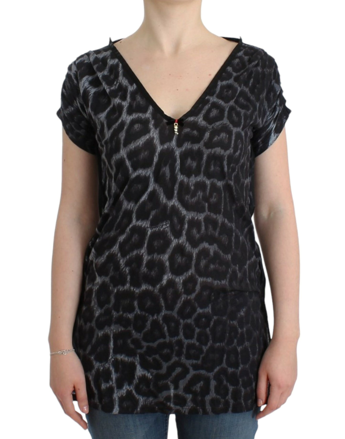 Cavalli Sultry Leoparden-Top aus Modal mit V-Ausschnitt