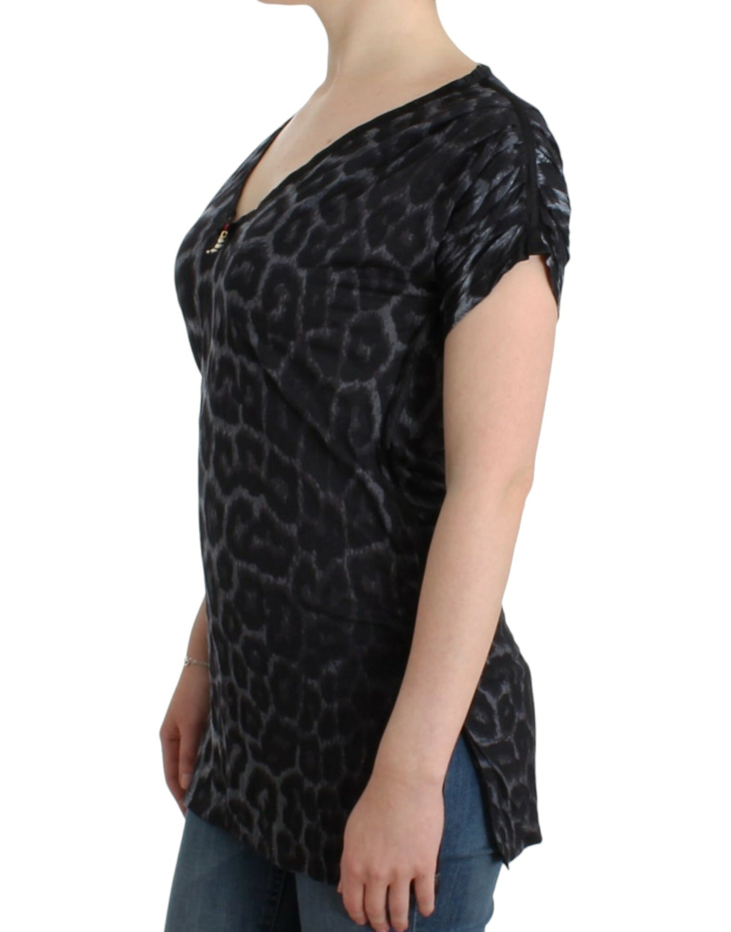 Cavalli Sultry Leoparden-Top aus Modal mit V-Ausschnitt