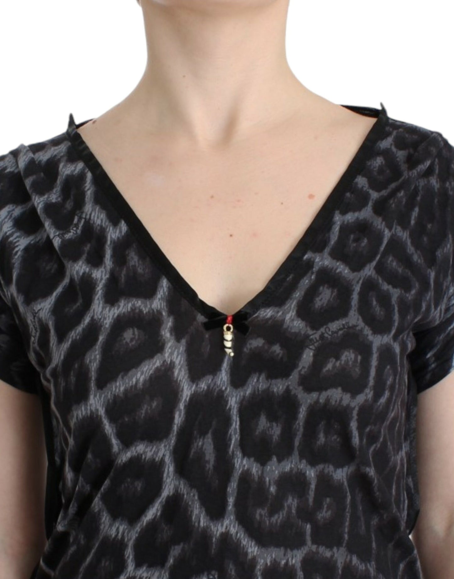 Cavalli Sultry Leoparden-Top aus Modal mit V-Ausschnitt