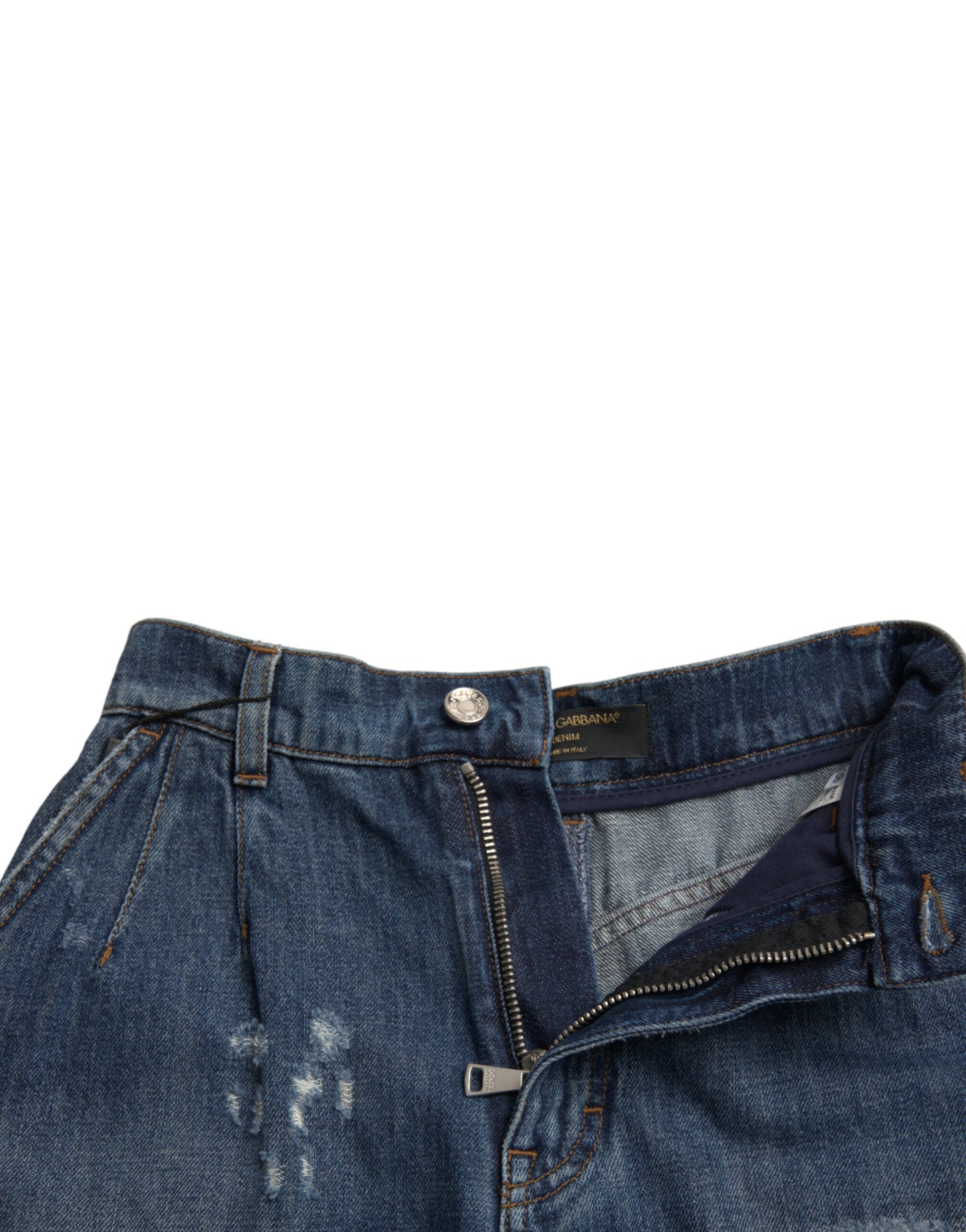 Dolce &amp; Gabbana Blue Cotton High Waist Denim Hot Pants Shorts