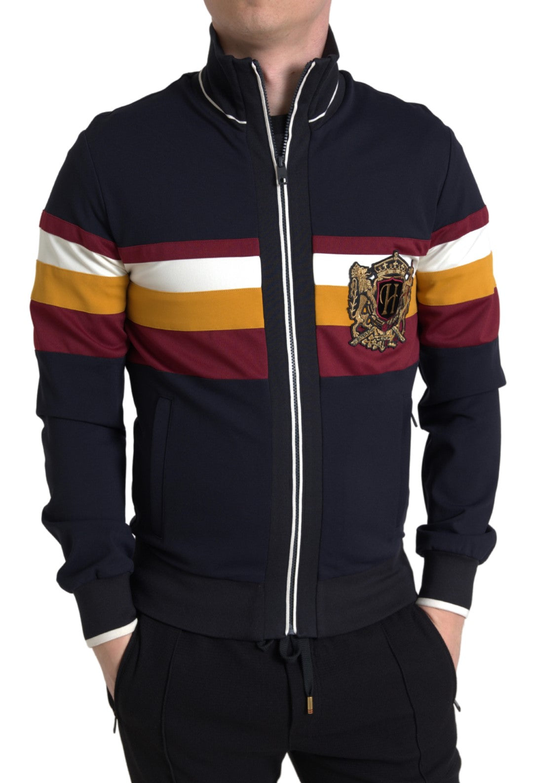 Dolce &amp; Gabbana Blue Cardigan Heraldic Full Zip Sweater