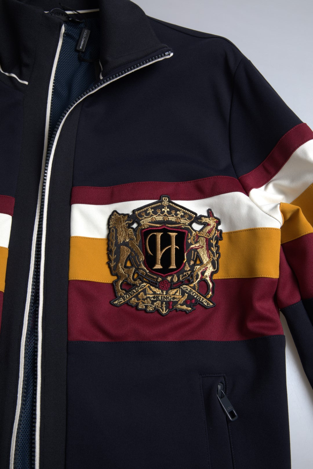 Dolce &amp; Gabbana Blue Cardigan Heraldic Full Zip Sweater