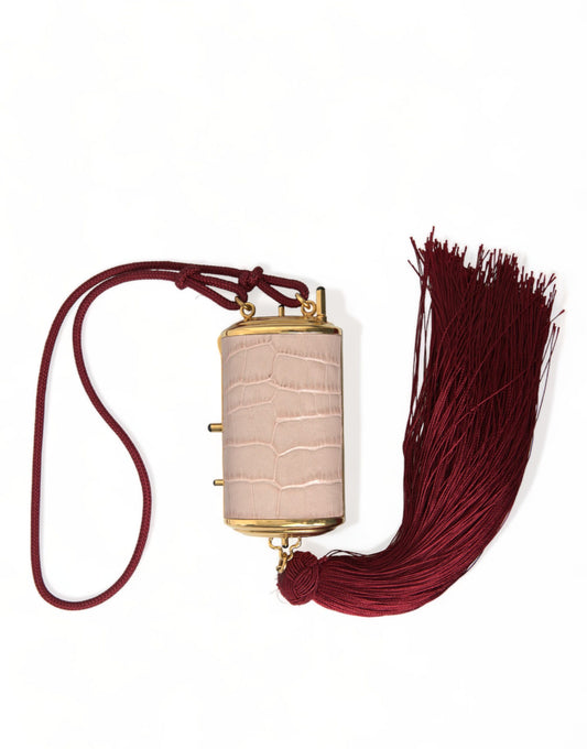 Dolce &amp; Gabbana Mini-Spiegeltasche aus exotischem rosa Leder mit Quaste