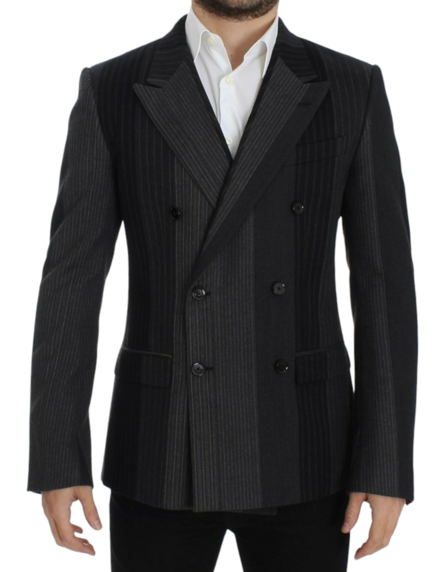 Dolce &amp; Gabbana Gray striped wool stretch blazer