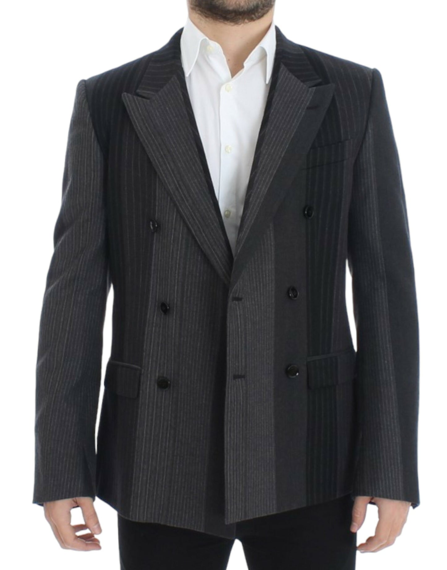 Dolce &amp; Gabbana Gray striped wool stretch blazer