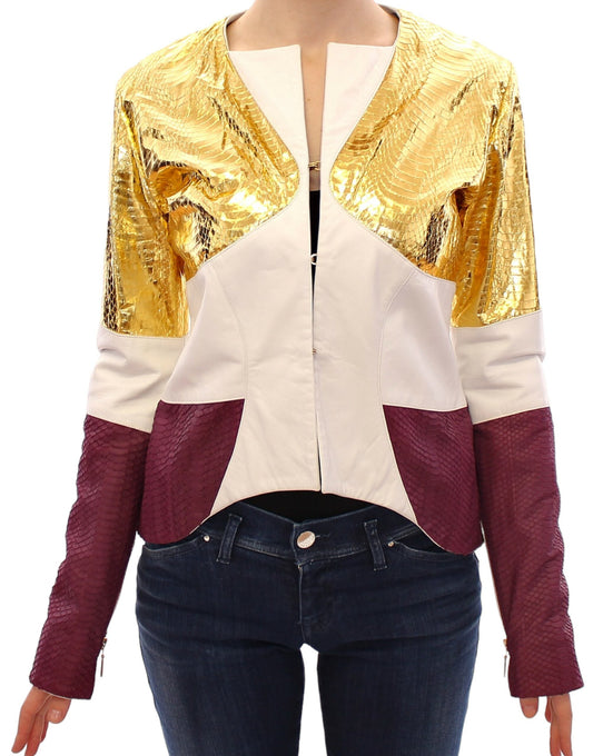 Vladimiro Gioia Elegant Metallic Croc Print Leather Jacket