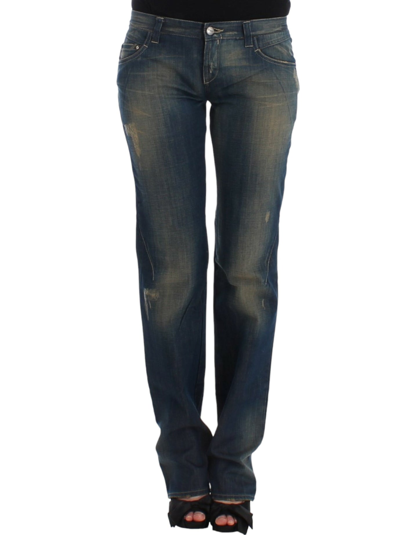 Kostüm-National-Chic-Jeans aus blauem Denim mit geradem Bein