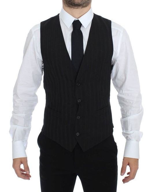 Dolce &amp; Gabbana Black Striped Stretch Dress Vest Vest