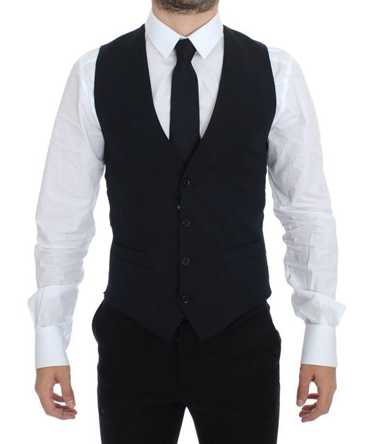 Dolce &amp; Gabbana Blue Wool Formal Dress Vest Waistcoat