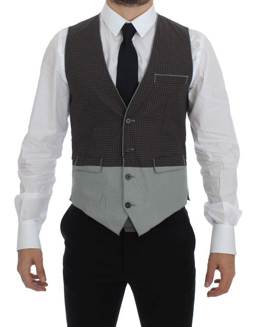 Dolce &amp; Gabbana Gray Polka Dot Dress Vest Gilet Weste