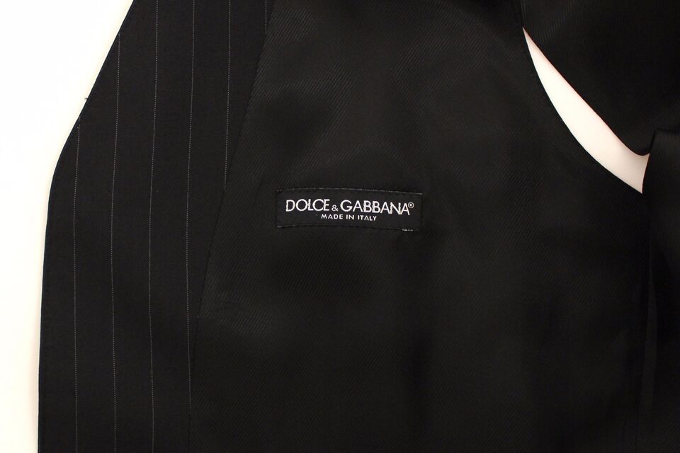 Dolce &amp; Gabbana Black Striped Wool Silk Dress Vest Waistcoat