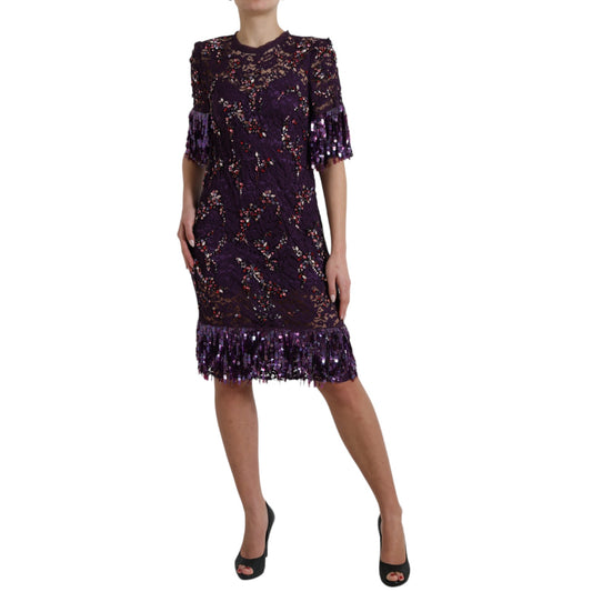 Dolce &amp; Gabbana Purple floral lace crystal embedded dress