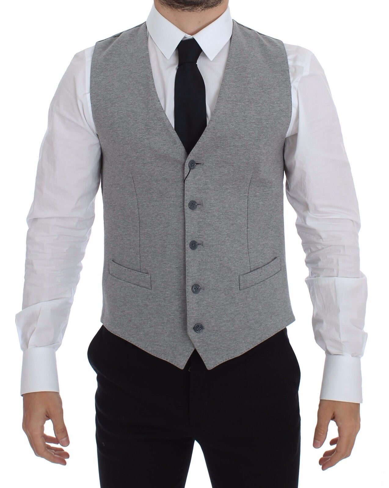 Dolce &amp; Gabbana Gray Cotton Stretch Dress Vest Blazer