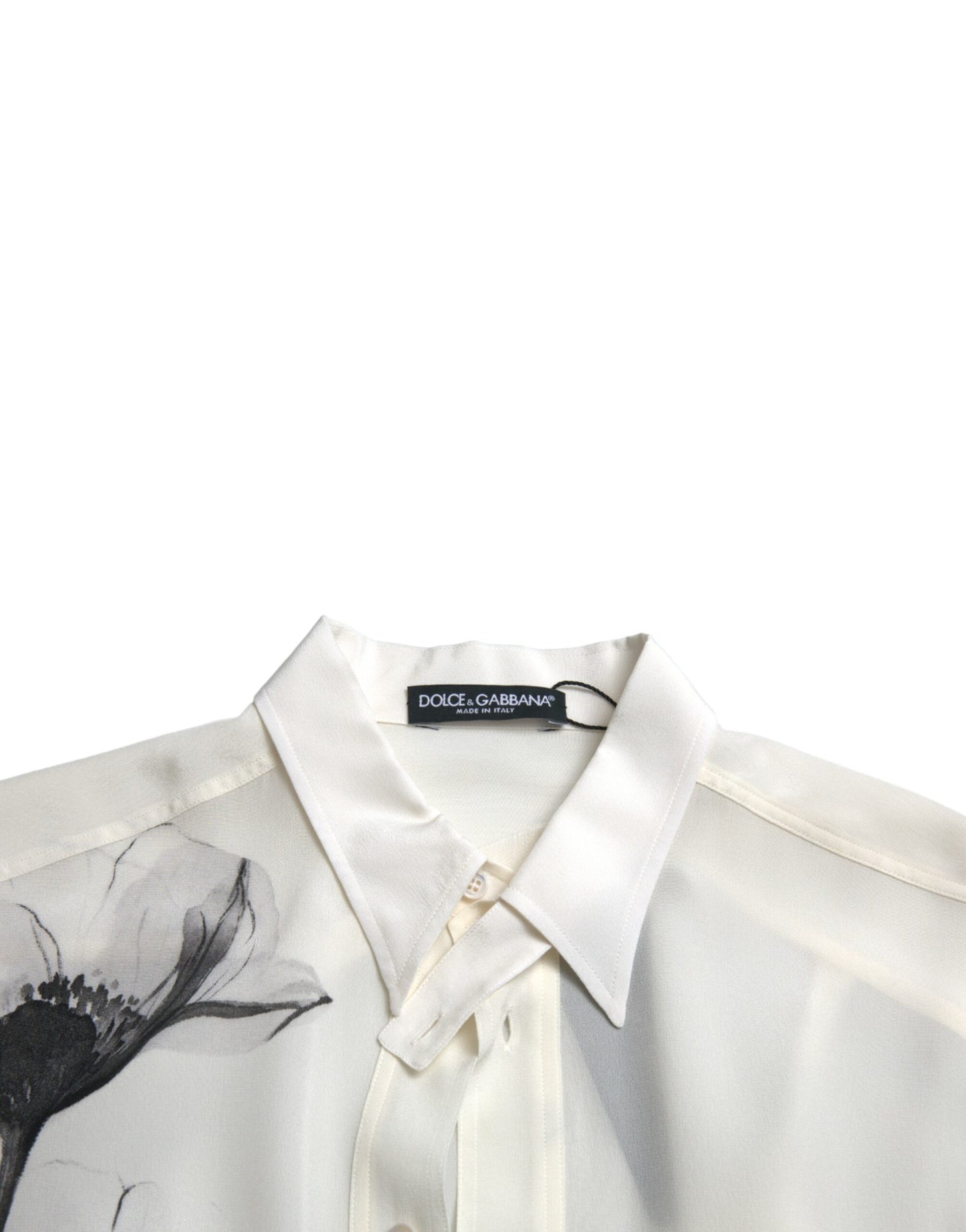 Dolce &amp; Gabbana White Floral Collared Dress Silk Shirt