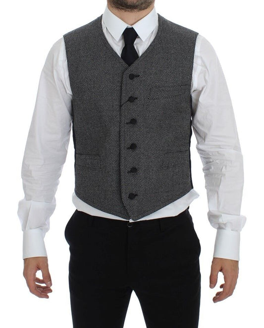 Dolce &amp; Gabbana Gray Cotton Blend Logo Vest Gilet Weste