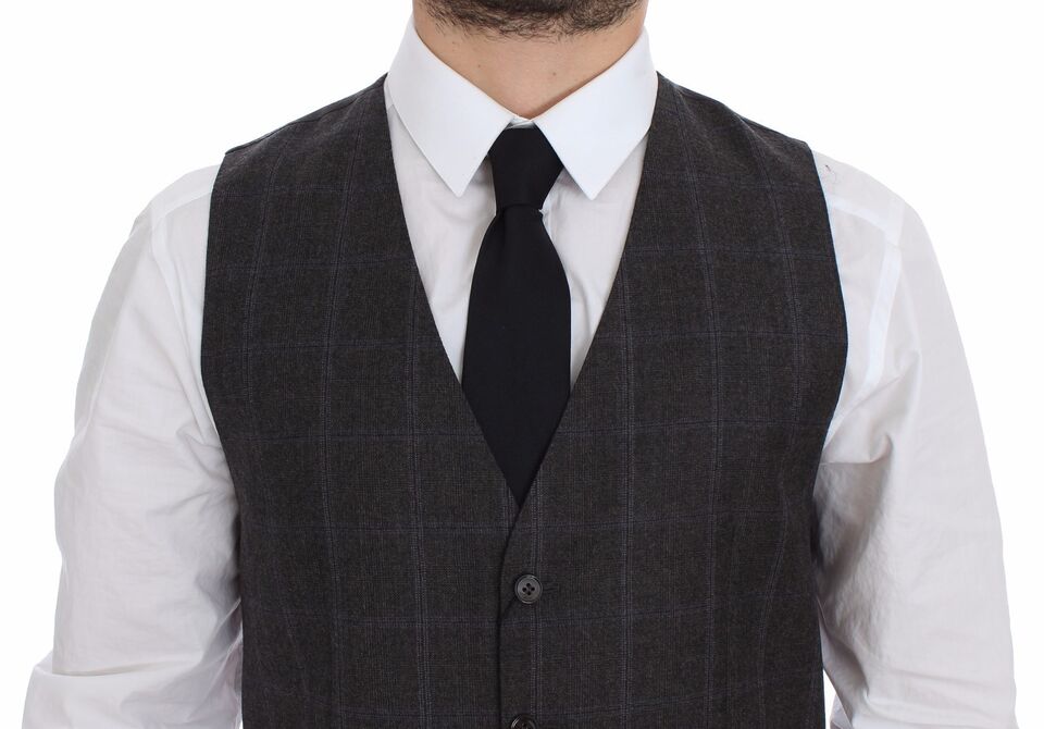 Dolce &amp; Gabbana Brown Check Wool Single Breasted Vest