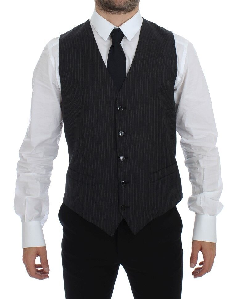 Dolce &amp; Gabbana Gray Striped Wool Single Breasted Vest