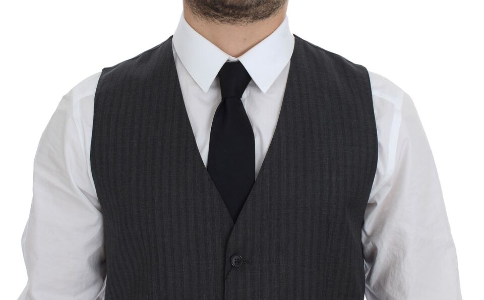 Dolce &amp; Gabbana Gray Striped Wool Single Breasted Vest