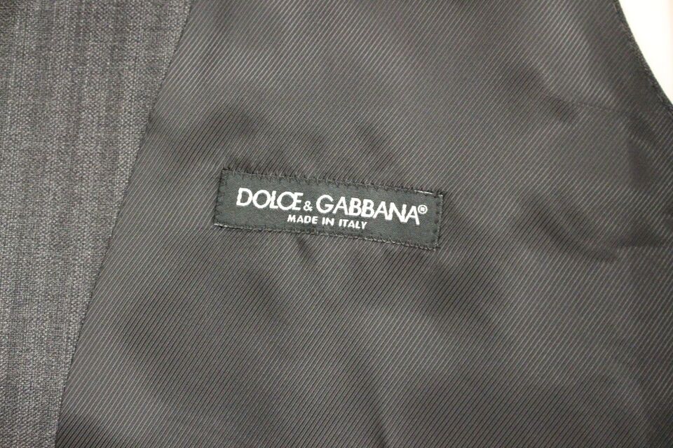 Dolce &amp; Gabbana Gray Striped Wool Single Breasted Vest