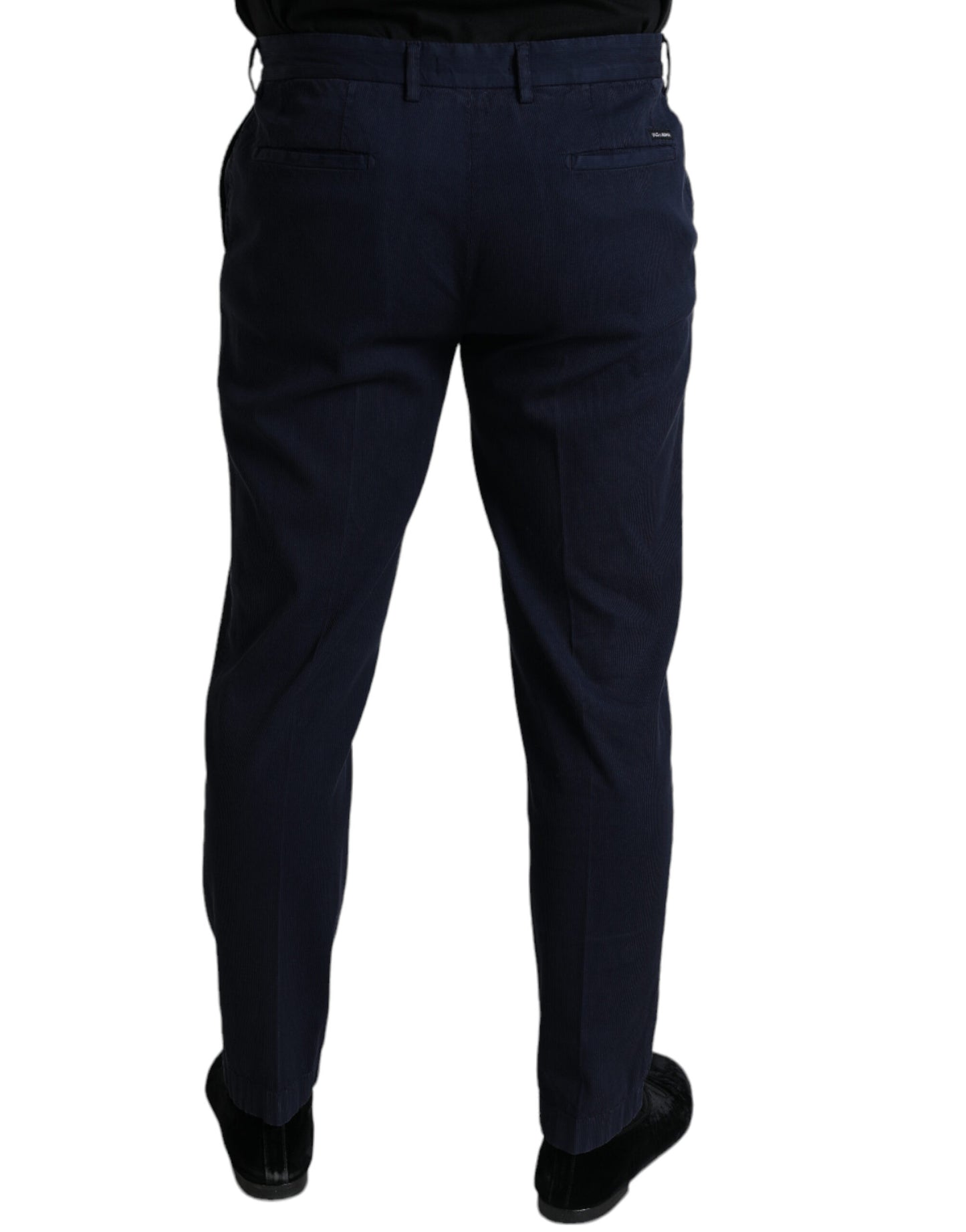 Dolce &amp; Gabbana Dark Blue Cotton Stretch Slim Fit Dress Pants