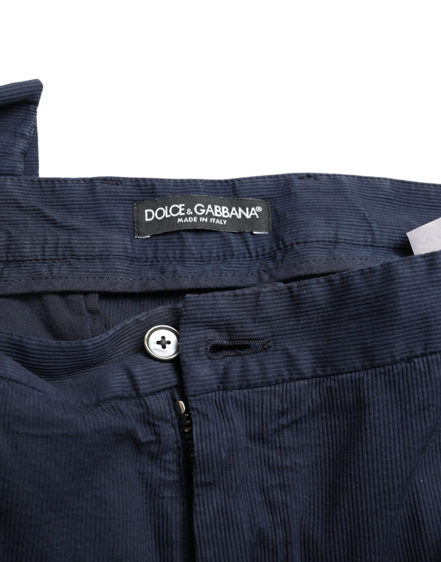 Dolce &amp; Gabbana Dark Blue Cotton Stretch Slim Fit Dress Pants