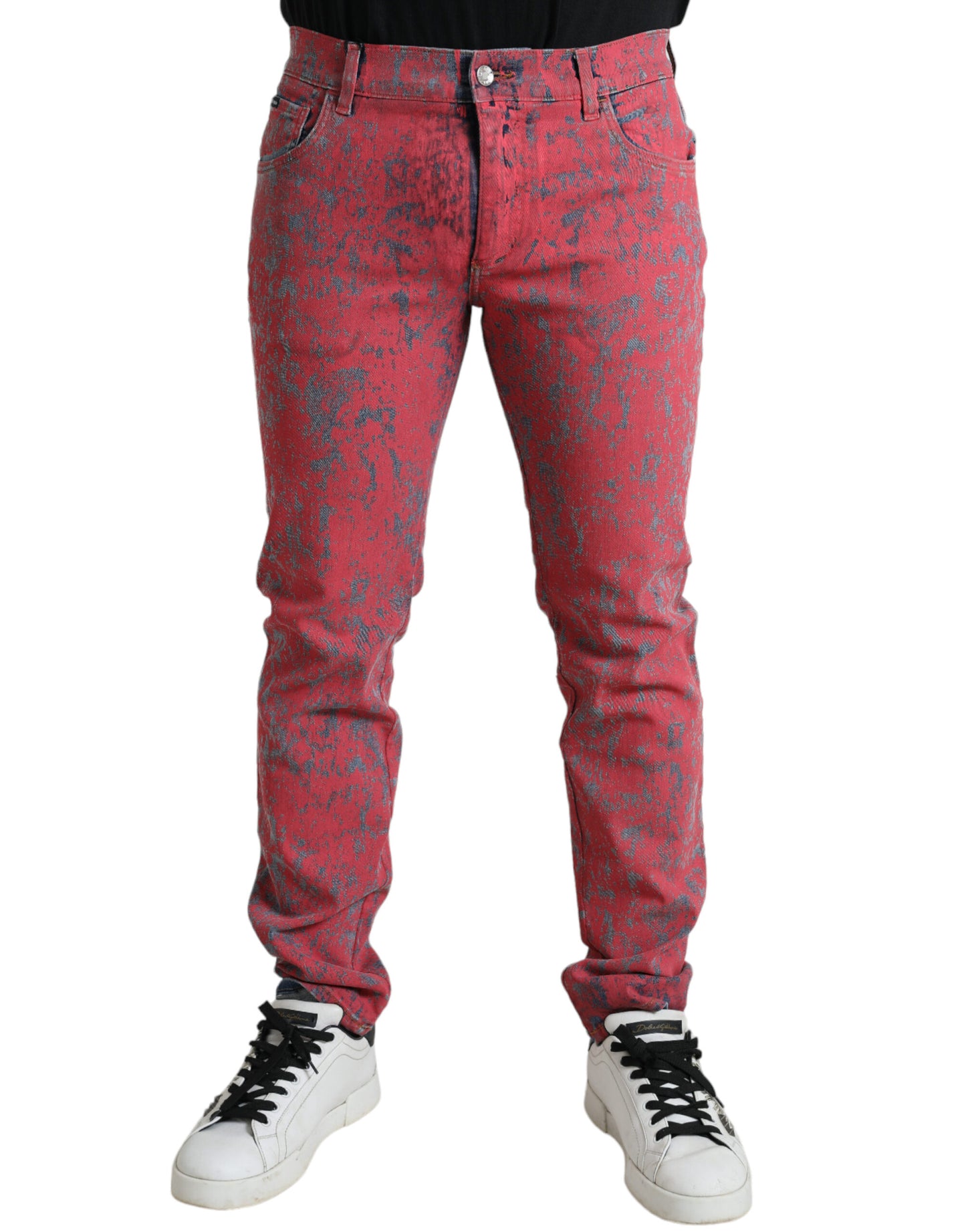 Dolce &amp; Gabbana Red Cotton Dye Slim Fit Men Denim Jeans