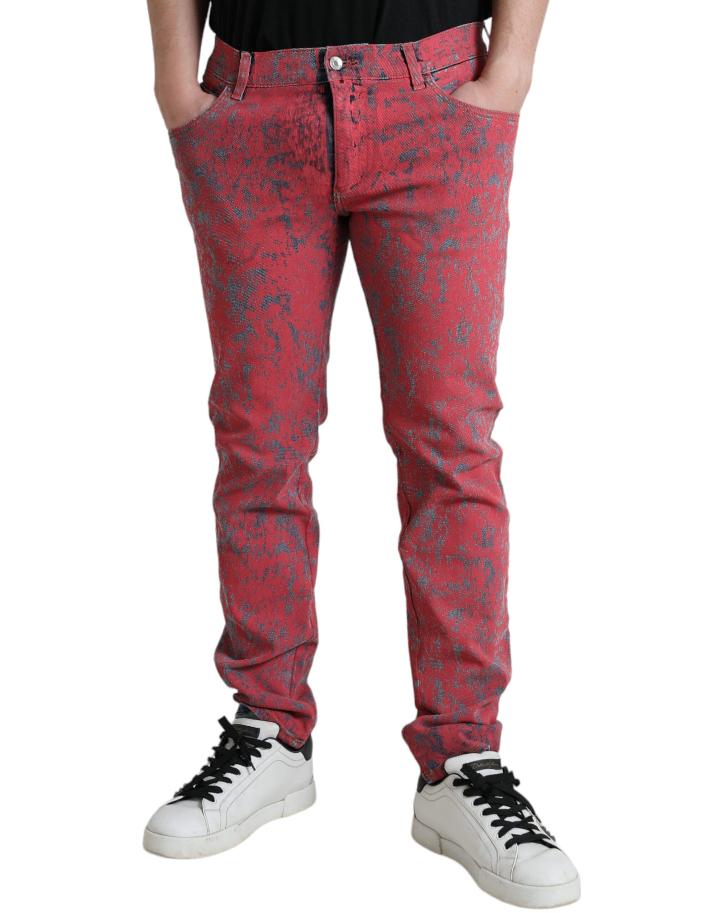 Dolce &amp; Gabbana Red Cotton Dye Slim Fit Men Denim Jeans