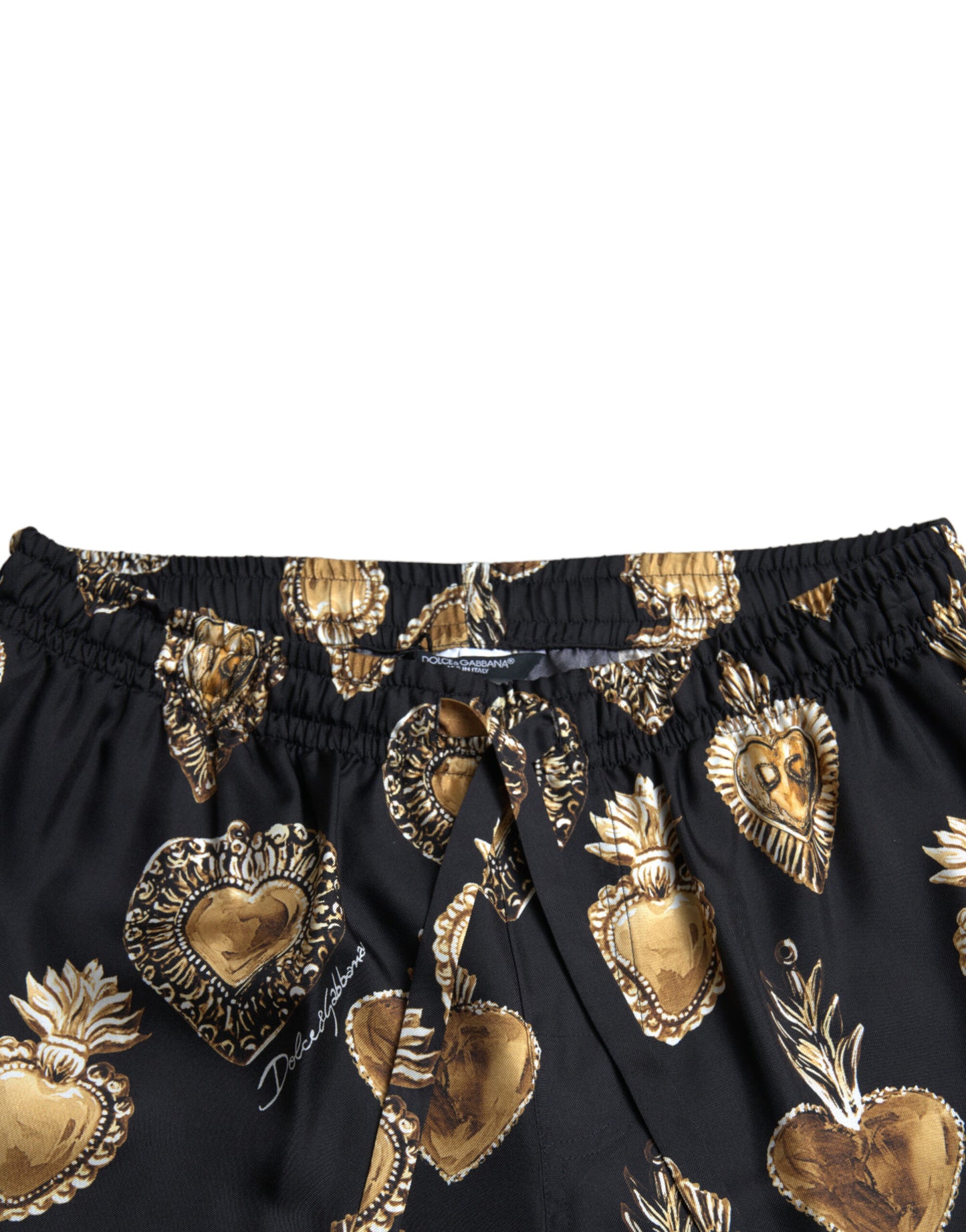 Dolce &amp; Gabbana Black Heart Print Silk Men Pajama Pants