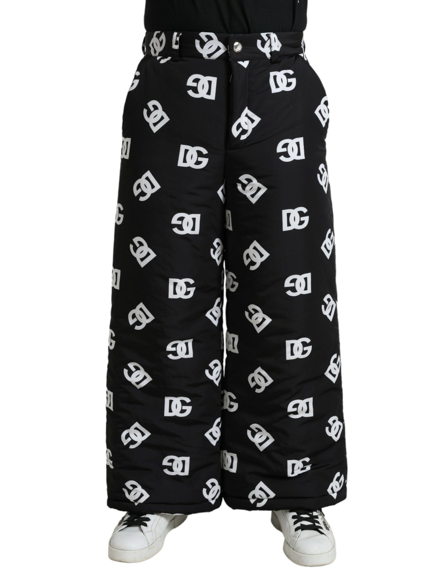 Dolce &amp; Gabbana Black Logo DG Print Wide Leg Pants