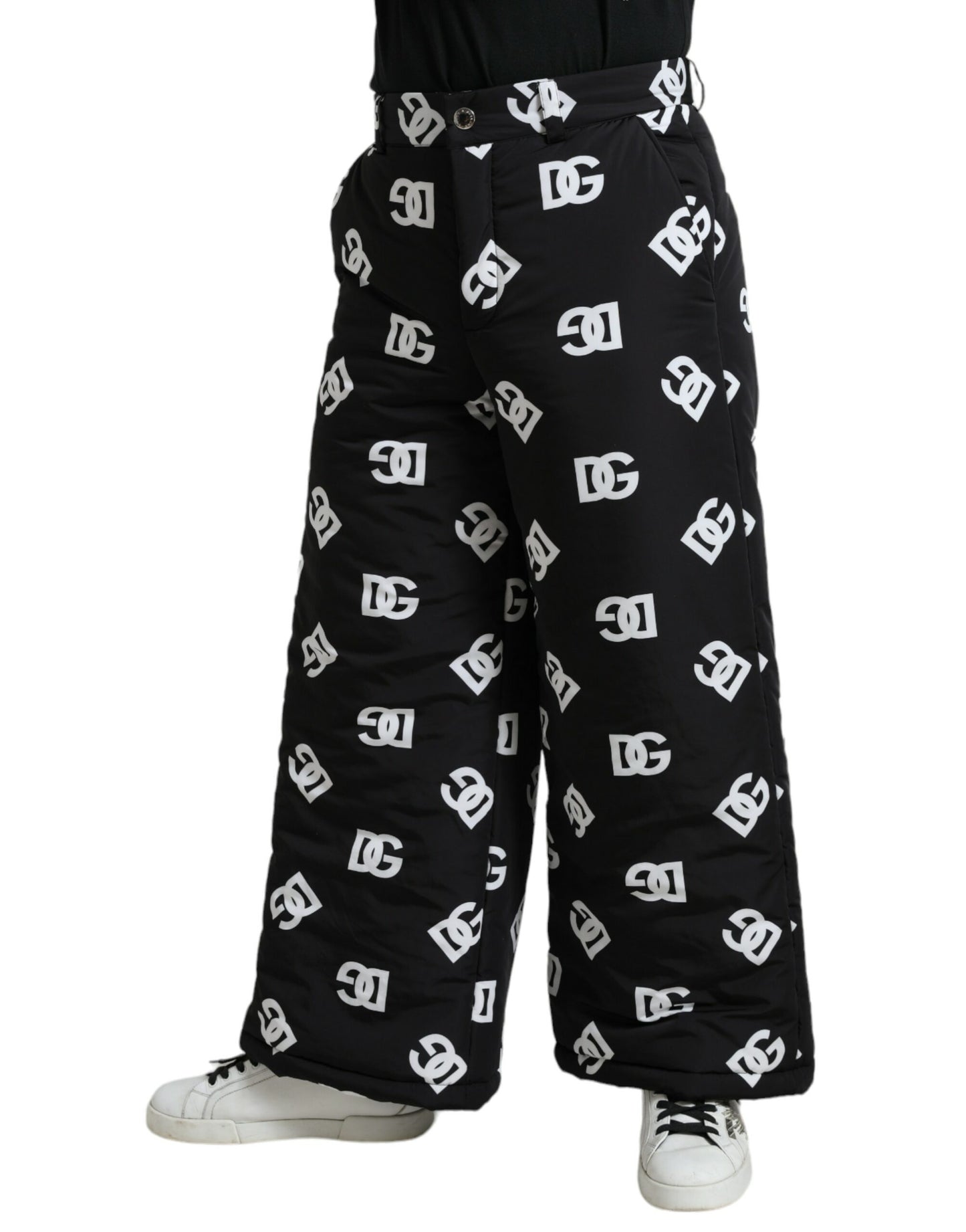 Dolce &amp; Gabbana Black Logo DG Print Wide Leg Pants