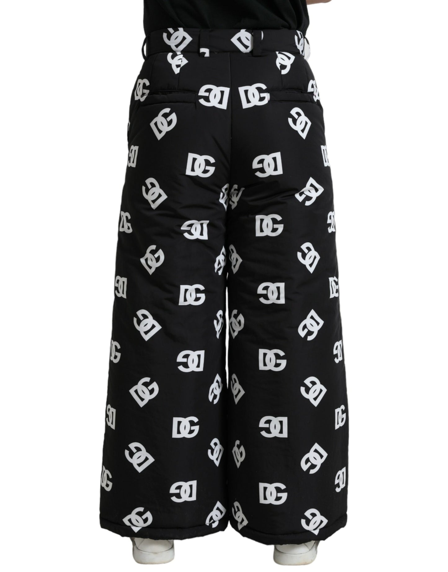 Dolce &amp; Gabbana Black Logo DG Print Wide Leg Pants