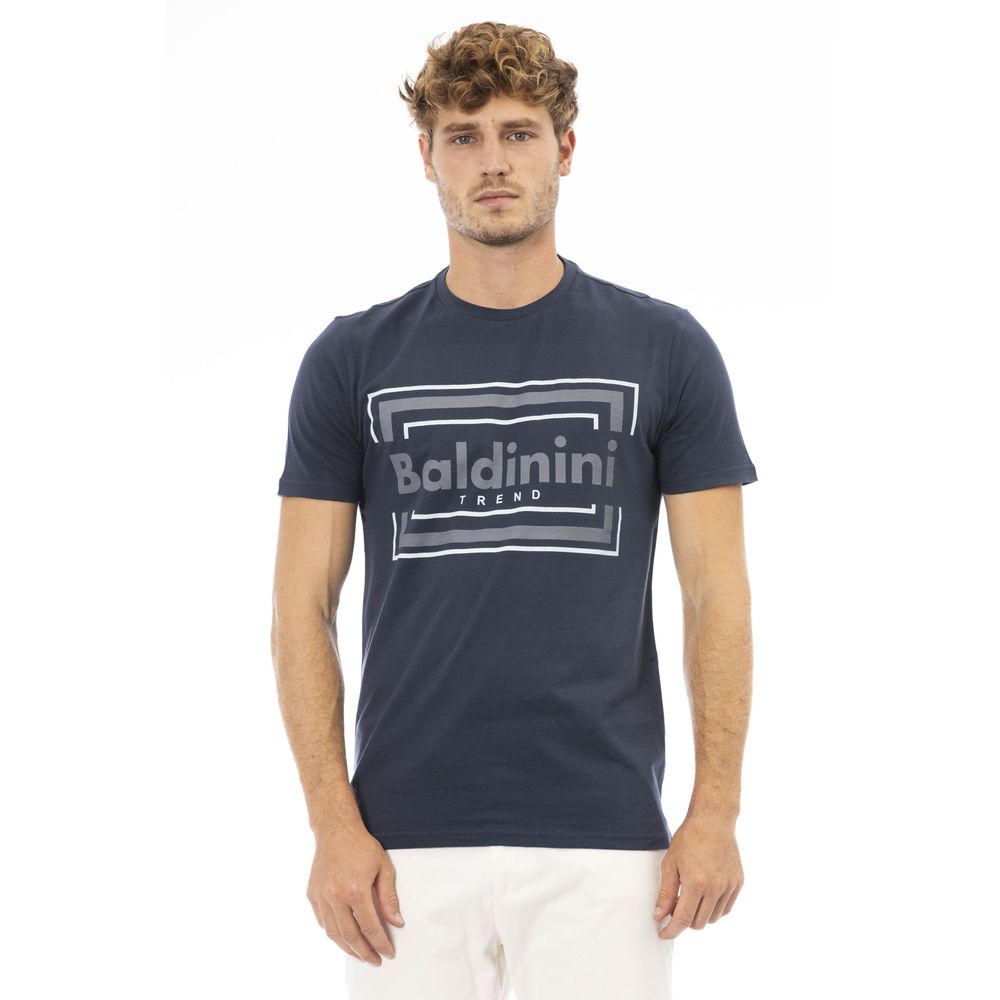 Baldinini Trend Elegantes blaues Baumwoll-T-Shirt mit schickem Frontdruck